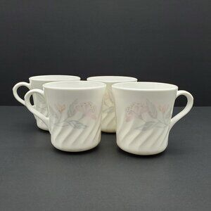 Corning Pink Trio Mugs Corelle White Swirl Floral Mugs